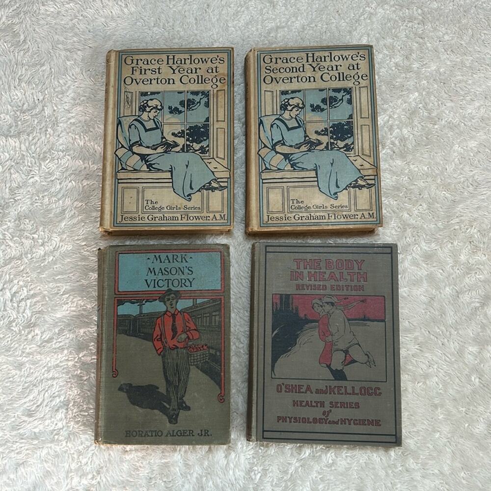 Vintage early 1900s book lot of 4 Mark Mason Alger Grace Harlowe Flower HC ACCPT